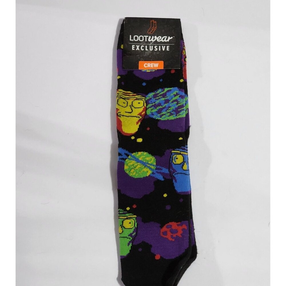Lootcrate Lootwear Rick & Morty adult swim Multicolor Crew Socks 6-12 New